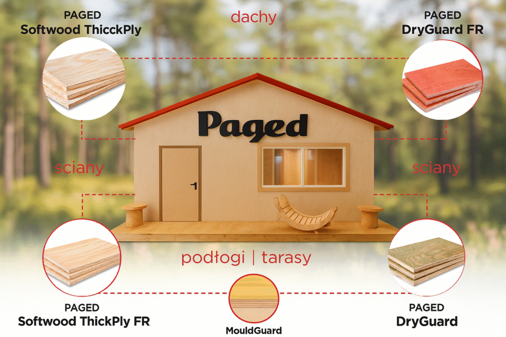 Produkty Paged do dachów, ścian, podłóg i tarasów.