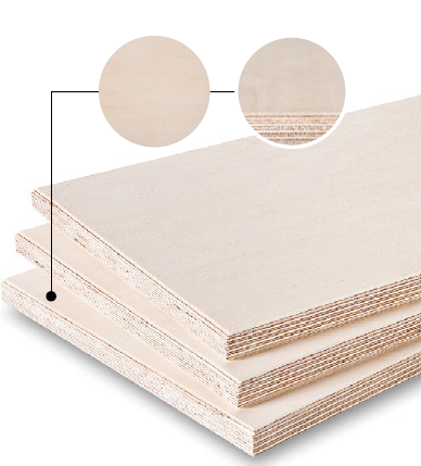 Arkusz sklejki z przekrojem warstw